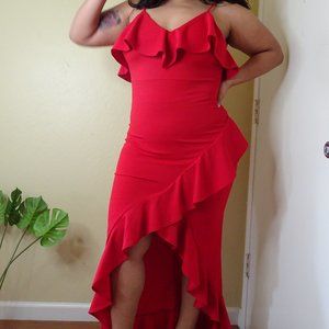 Long ruffle red dress